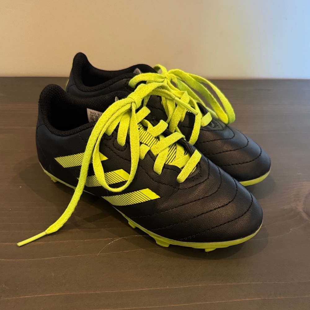 adidas Kids Black and Neon Green Cleats size 11